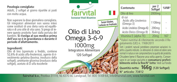 | Flaxseed Oil Softgels - 120 Count - Omega 3 6 9 with High Strength Alpha Linolenic Acid (ALA) - Cold Pressed Supplement - Made in Germany