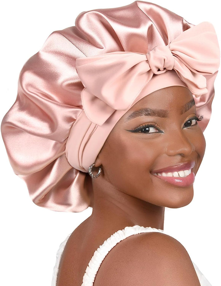 Silk Bonnet for Sleeping Women Satin Bonnet Double Layer Satin Lined Hair Bonnet with Tie Band Curly Hair