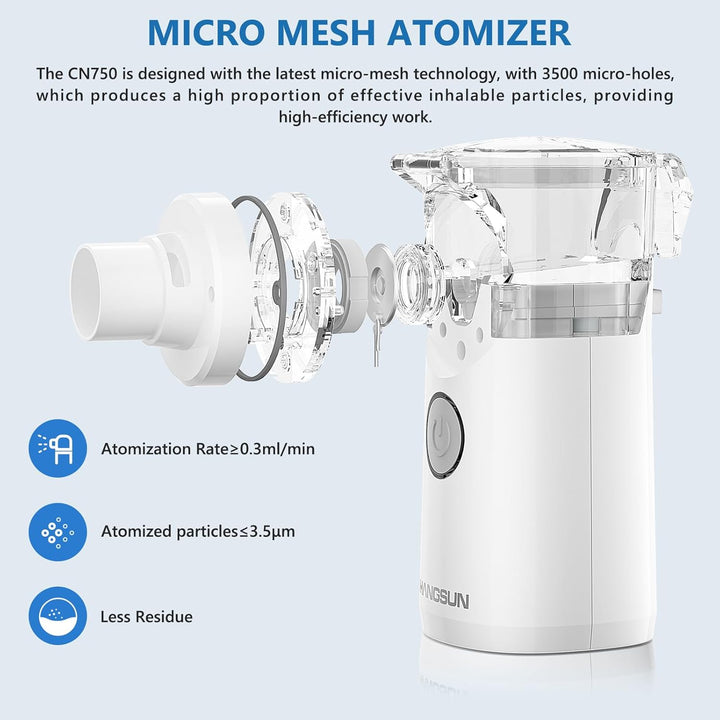 Nebuliser Machine for Adults and Kids, Portable Handheld Silent Inhaler CN750 with Storage Bag for Travel and Home Use