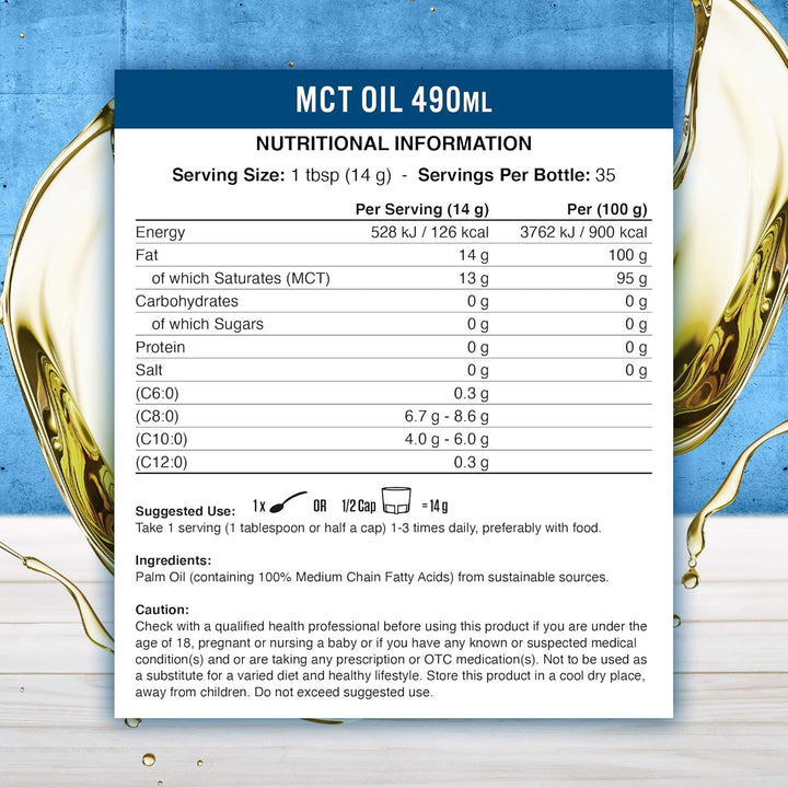 MCT Oil, for Paleo, Keto & Low Carb Diets, Energy Source No Carbs, Supports Fasting, Vegan Friendly from Sustainable Sources, Boosts Ketones, Ideal for Bulletproof Coffee, 490 Ml