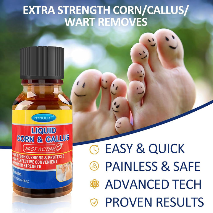 Liquid for Corn Removers, Corn Removers for Feet Extra Strength, Fast Acting Foot Corn Remover, Foot Corn Pain Relief, 15ML Liquid with 15PCS Cushions 10PCS Swabs
