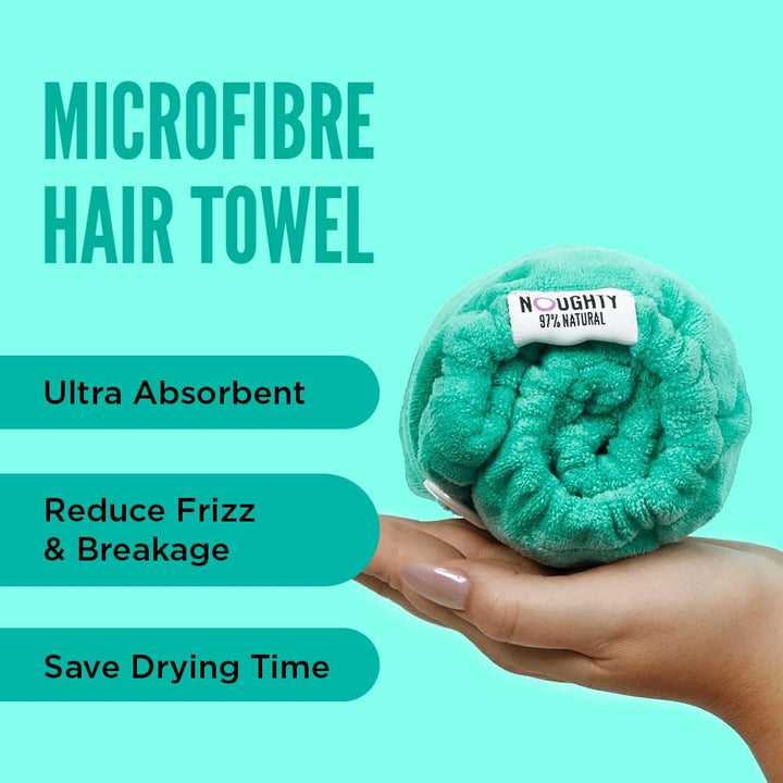 97% Natural Microfiber Hair Towel Quickly Absorbs Moisture Quick-Dry Wrap, Reduces Breakage Combats Frizz Green