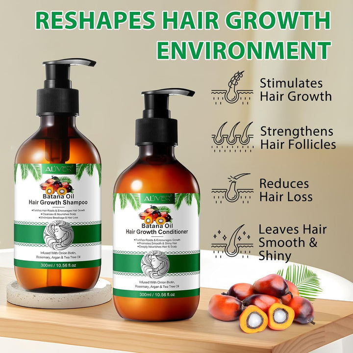 Batana Herbal Hair Growth Shampoo & Conditioner Set - Thinning Hair & Hair Loss Treatment for Women & Men, Thickening Product