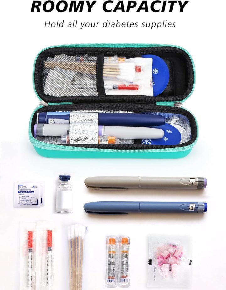 Medicine Cool Bag with Temperature Display - Small Insulin Travel Case with 2 Ice Packs for Diabetes Supplies, Monjaro Travel Case (Green)