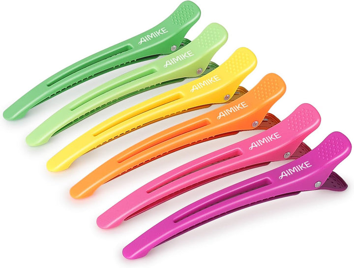 6Pcs Duck Billed Hair Clips for Styling & Sectioning, No Crease, Salon & Cutting Clips with Silicone Band
