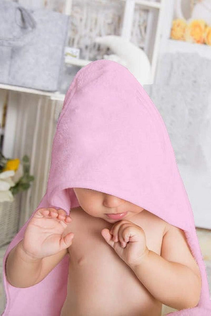 2 X Hooded Baby Towel Soft 100% Cotton Bath Wrap Pack of Two Towels, Pink & White