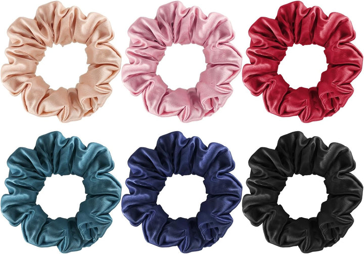 6 Pieces Hair Scrunchies, Satin Elastic Soft Hair Ties Scrunchy Hair Bands for Girls and Ladies