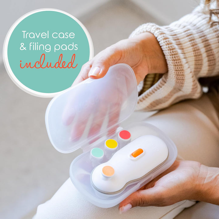 Award-Winning Electric Baby Nail File - Automatic Safety Stop, Baby Nail File Electric with 4 Filing Pads from 0 to 12+ Months, Includes Travel Case