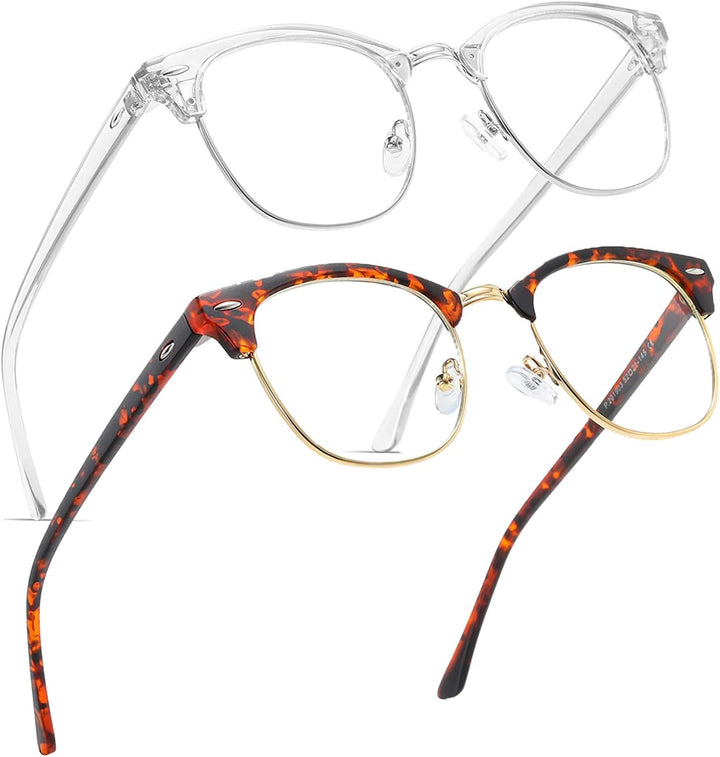 2 Pack Blue Light Blocking Glasses, anti Blue Light Gaming Glasses, Retro Fashion Frame Non-Prescription Lens, anti Fatigue Headache Computer Screen Glasses for Women and Men,Unisex round Glasses