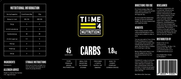 Time 4 Carbs 1.8Kg Carb Powder – 100% Pure Unflavoured Premium Grade Maltodextrin Powder – High Calorie Weight Gain Powder – Vegan Carbohydrate Powder – Carbohydrate Supplement