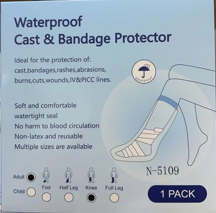 Knee Cast Cover for Showering, Knee Shower Protector after Surgery, Reusable Cast, Dressing and Bandage Cover