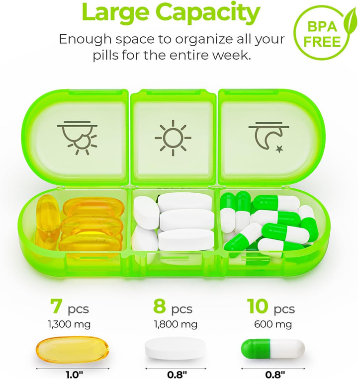 Weekly Pill Box Organiser, Portable Pill Boxes 7 Day 3 Times a Day, 7 Day Tablet Organiser with Large Separate Compartments to Hold Medication, Vitamins, Fish Oil and Supplement