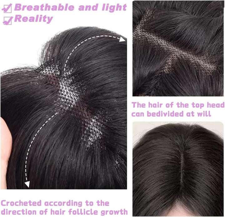 Hair Toppers with Thinninghair 100% Real Human Hair Topper for Women 10Inch Medium Brown Mix Blonde with Dark Brown Root Toppers 120% Density Top Toppee for Thinninghair4T427