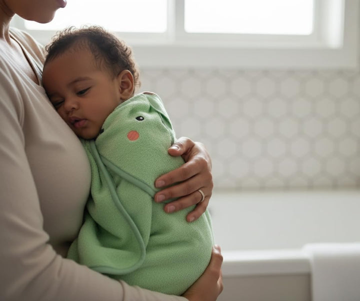 100% Organic Cotton Luxury Baby Hooded Bath Towel, Boy & Girl Gender Neutral Green Apple Fruit Design, Soft & Absorbent Infant Essential, New Parent Gift for Newborn to Toddler 75X75Cm