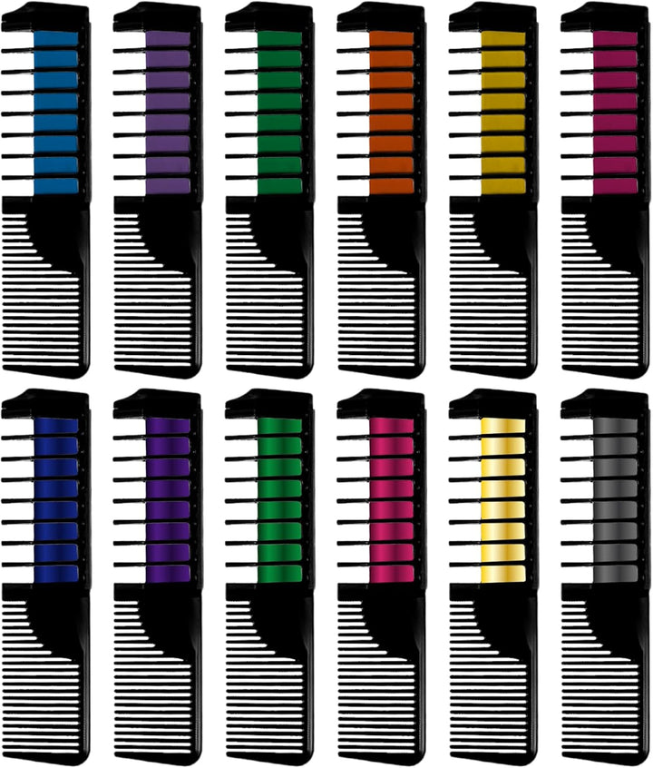 12 Hair Chalks Comb, 12 NEON & METALLIC Hair Chalk, Non-Toxic Easy Washable Hair Dye Colourful, METALLIC & NEON Hair Chalk -Perfect for Festivals, Halloween, Party, Hair Chalks for Girls