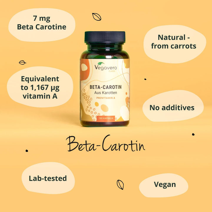 Beta Carotene | 180 Capsules | Tan Accelerator | 100% Natural Source of Vitamin a | NO Additives, Lab-Tested | Vegan