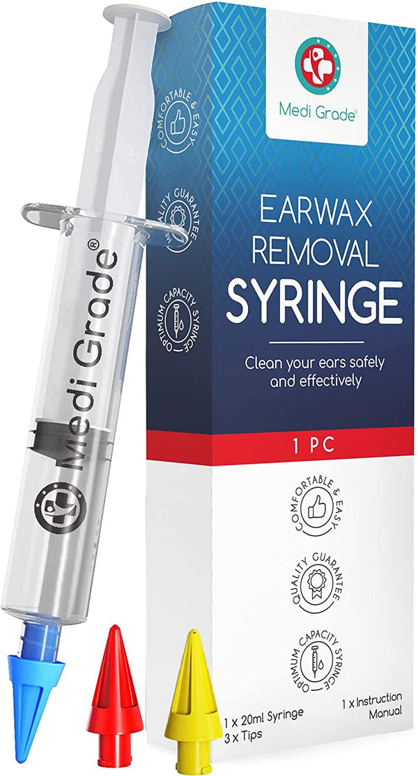 Ear Wax Removal Syringe - Natural Ear Cleaner for Safely Removing Ear Wax at Home - Reusable Ear Cleaning Kit with 3X Family Quad-Spray Safety Tips for Ear Irrigation - Ear Wax Removal Tool