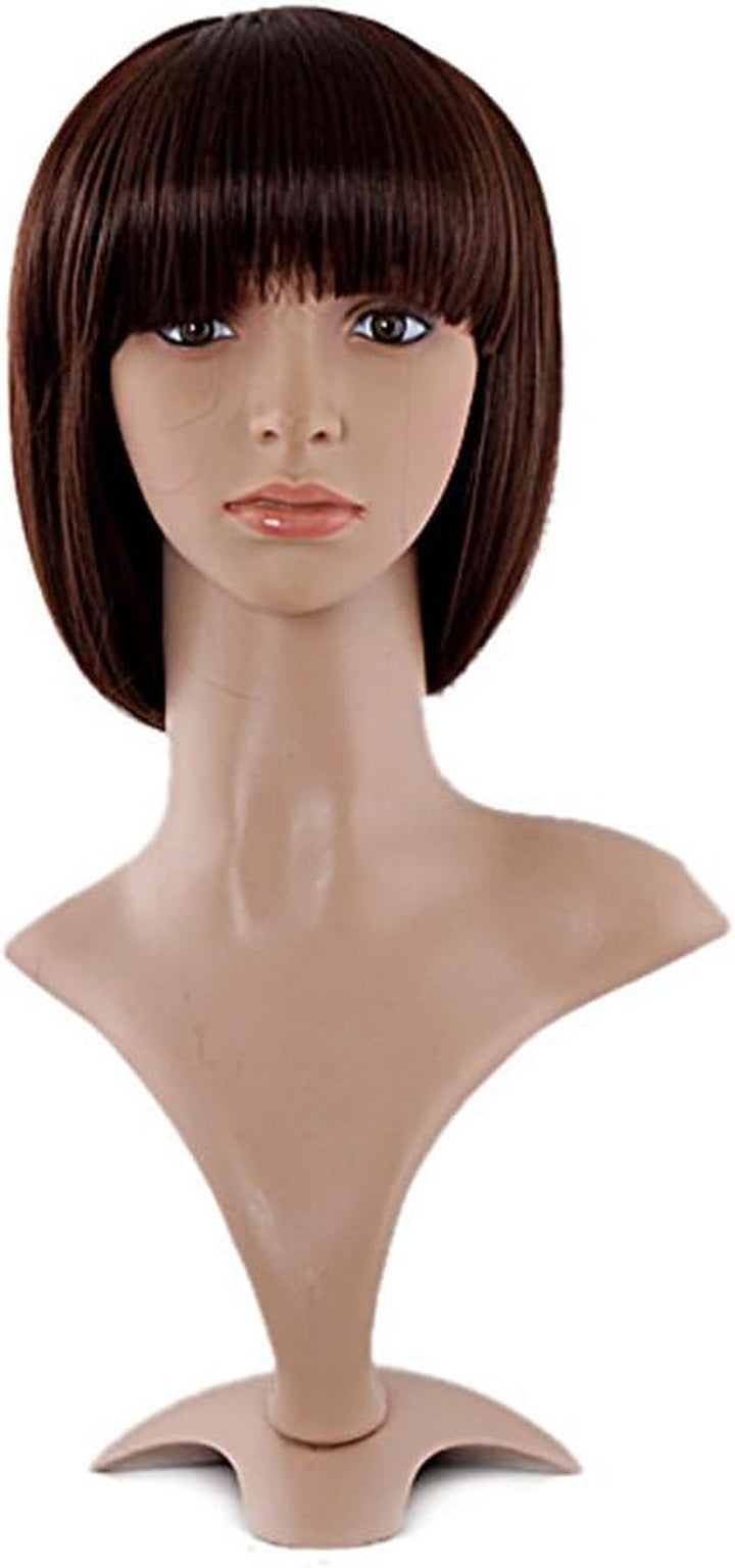 Natural Short Straight New Wigs Flat Bangs Wigs-Black-Ladies