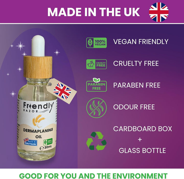 Dermaplaning Oil with Oatmeal, Primrose, Jojoba & Grapeseed Extracts | Pre & Post Shave Face Oil | Facial Oil for Women | Shave Oil for Smooth Skin | 30Ml Bottle