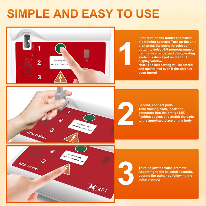 AED Trainer, Portable Defibrillator Trainer Set CPR Training Device with Remote Control, English and German Voice Prompts, 10 Different Scenarios, First Aid Defibrillator Trainee Beginner ( 120C)