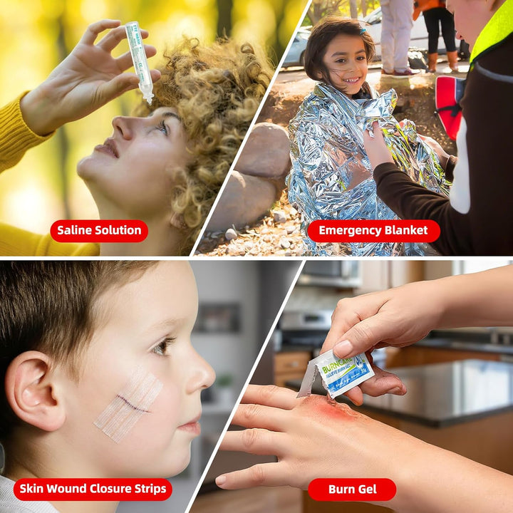 First Aid Kit, 105 Pieces Small First Aid Kit, Includes Plasters, Emergency Foil Blanket, Burn Gel for Travel Car Home Workplace Kids Camping Hiking Motorbike Holiday, Red