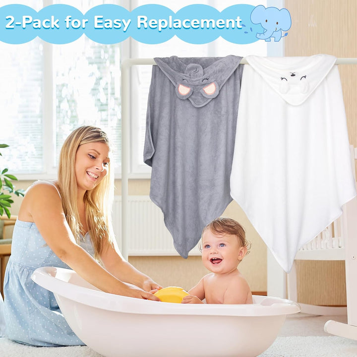 2 Pcs Hooded Baby Towel Set, 80 * 80 Cm Animal Design Baby Bath Towel, Baby Towel Super Absorbent, Animal Design Baby Bath Towels Absorbent, Baby Bath Towel Set for Baby Boys Girls Newborn