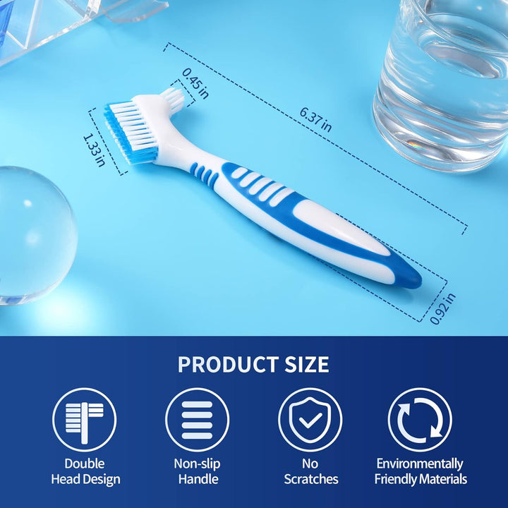 2 Denture Brush with Double Side Soft Bristles, Denture Cleaning Toothbrush for Cleaning Denture, Retainers,Invisible Braces