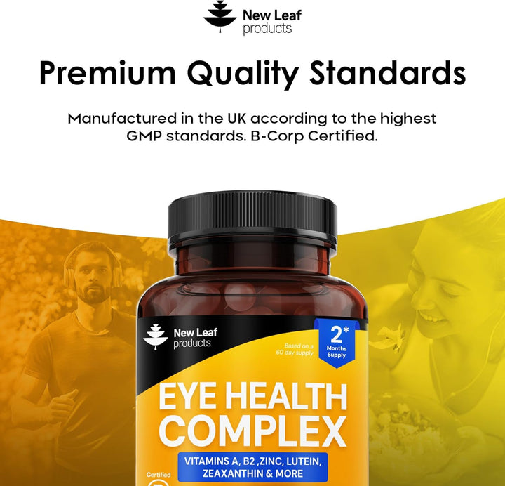 Lutein Supplement for Eyes - Lutein and Zeaxanthin Supplement Enriched with Vitamin A, B2 Which Supports Normal Vision & Zinc Eye Vitamins - Made in the UK Eye Health Complex by New Leaf