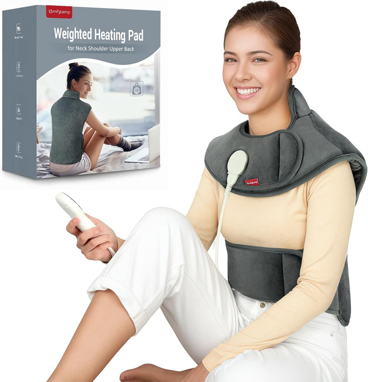 Fully Weighted Neck and Shoulder Heat Pad, 2.2Lb Electric Neck Heating Pad with 9 Heating Levels, Auto-Off Timers, Heated Neck Wrap for Pain Relief, Muscle Tension, Neck and Shoulder Warmer