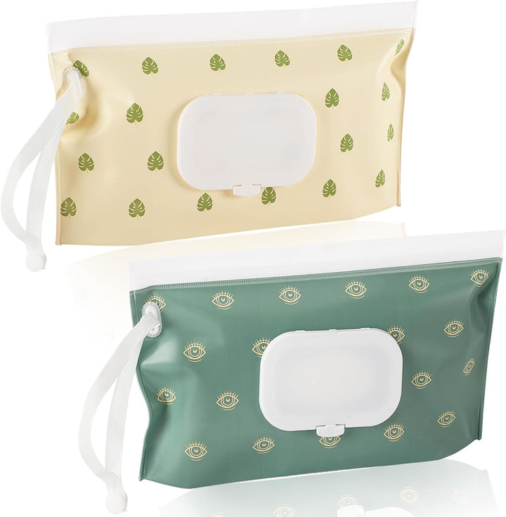 2 Pack Baby Wipe Dispenser, Portable Refillable Wipe Holder, Baby Wipes Container, Wipe Dispenser, Reusable Travel Wet Wipe Pouch (Black+White)