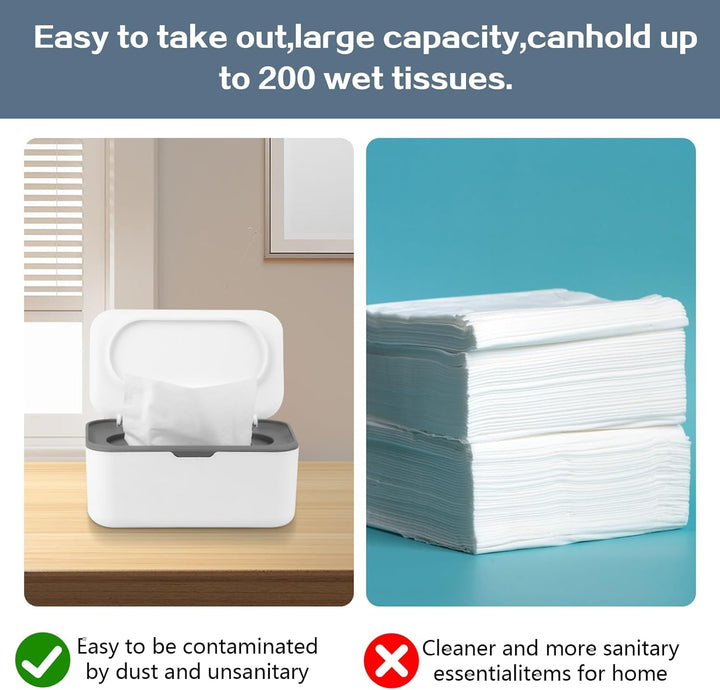 2 PCS Wipes Dispenser Case Box, Baby Wipes Box Dispenser, Dry Wet Tissue Paper Case Holder, Tissue Storage Box Case with Lid, Keep Wipes Fresh, Nappy Box Organiser Storage for Office, Home Accessories