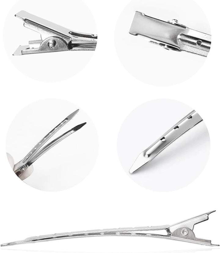 30 Pcs Duck Bill Clips, 9Cm Rustproof Metal Alligator Curl Clips with Holes for Hair Styling, Hair Coloring, Metal Duck Billed Hair Clips Silver for Styling Sectioning, Silver