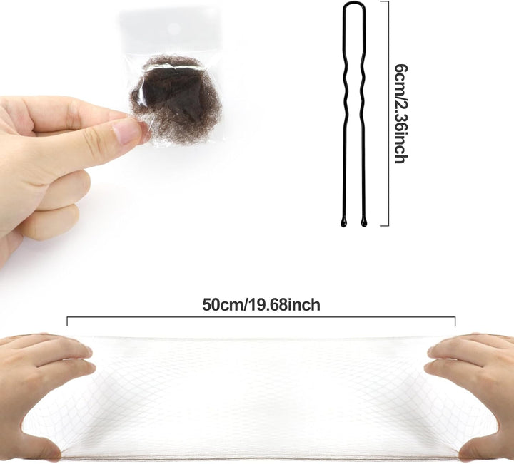 24Pcs Invisible Bun Nets, Ballet Hair Net for Girls, Hair Nets for Women Buns, 50Cm/20Inch Elastic Edge Mesh, with 10PCS U Shaped Hair Pins, for Hair Ballet Gymnastics Bun Making