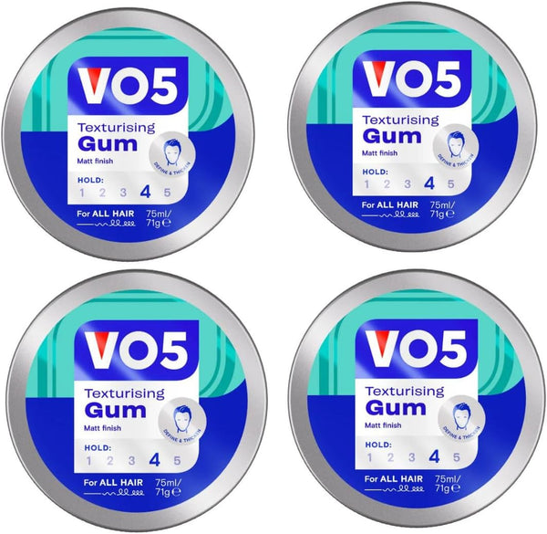 VO5 Texturising Gum with Extra Firm Hold for Natural & Stylish Look for Men Offers an All-Day Hold and Ideal for Extreme Styling, Smoothing, Separating, and Texturizing, 75Ml (Buy 4)