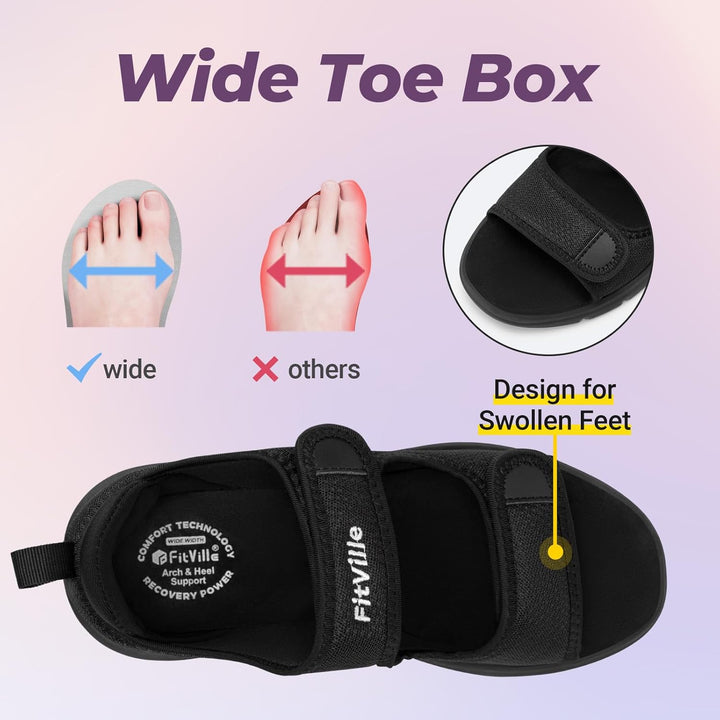 Women'S Wide Fit Open Toe Diabetic Sandals Edema Shoes Surgical Footwear with Adjustable Strap Slippers for Swollen Feet