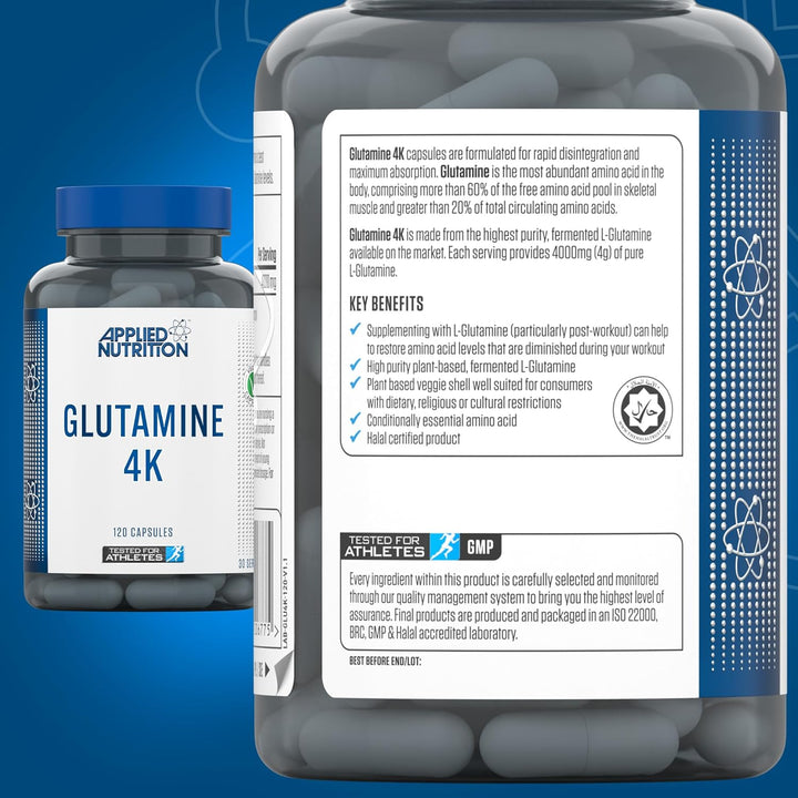 Glutamine 4K - L Glutamine 4000 Mg per Serving, Restore Amino Acid Levels (120 Capsules - 30 Servings)