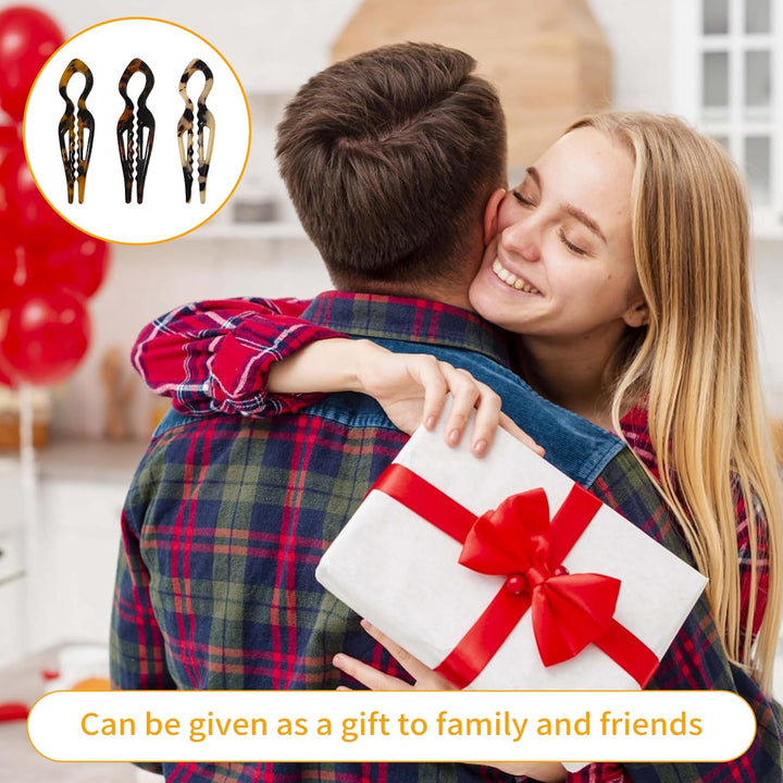 3Pcs Lialys Prestige Hair Pins Magic Grip, French Twist U-Shaped Hairpins for Women, Acetate Hair Styling Accessories for Buns & Updos, Holds Thick/Fine/Long Hair(3 Colors)