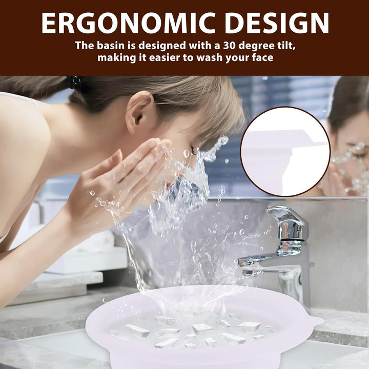 Face Bowl for Ice,Silicone Face Ice Bath Bowl with Built in Tray, Foldable Facebowl with Built-In Icetray, Portable Quick Cooling Facial Washing Basin for Soothe Skin Home Use or Travel (Purple)