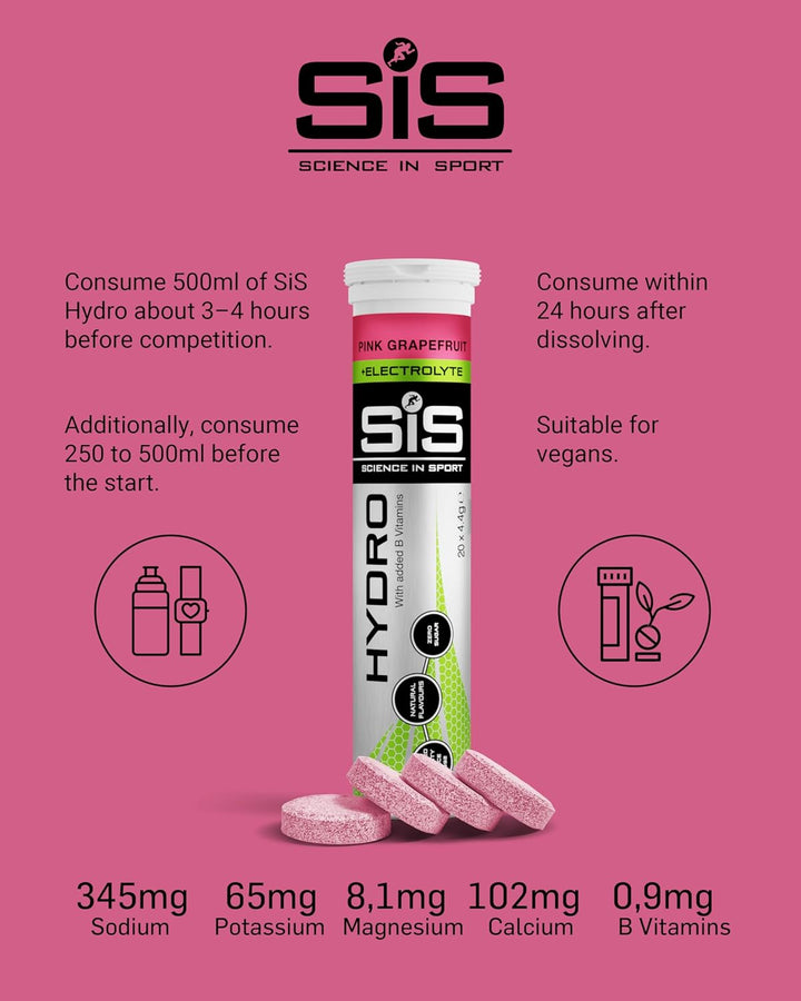 Hydro Electrolyte Tablets 20 Pcs. Pink Grapefruit – Vegan & Gluten-Free, Ideal to Promote Hydration and Maintain Electrolytes Balance (Packaging May Vary)