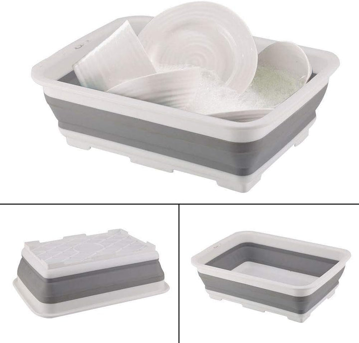 Folding Washbasin Collapsible Washing up Bowl Retractable Portable Thickened Travel Washbasin Wash Foam Foot Travel Outdoor Car Laundry Washing Basin (Grey/White)