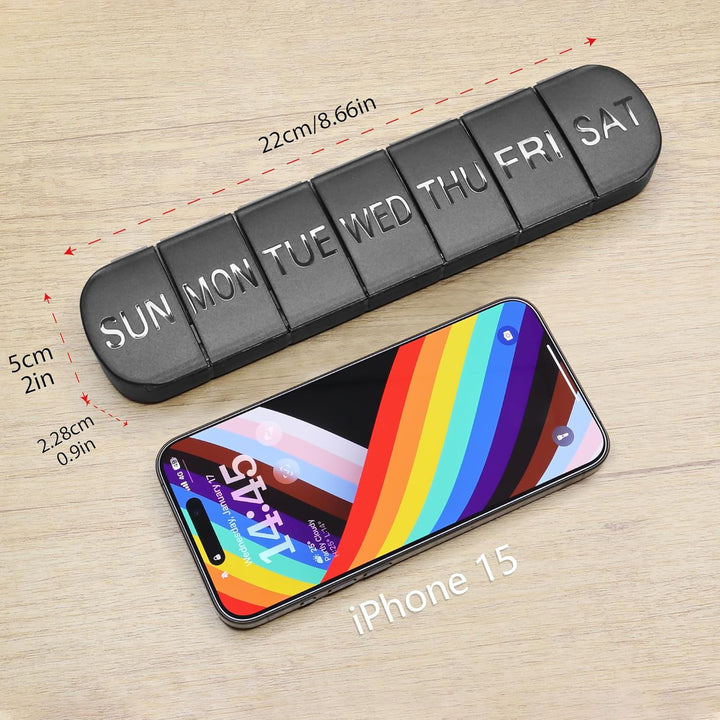 Weekly Pill Organiser 7 Day, Large Pill Box 1 Time a Day, Travel Friendly Daily Pill Containers to Hold Medicine Vitamins Fish Oil Supplements (Black)