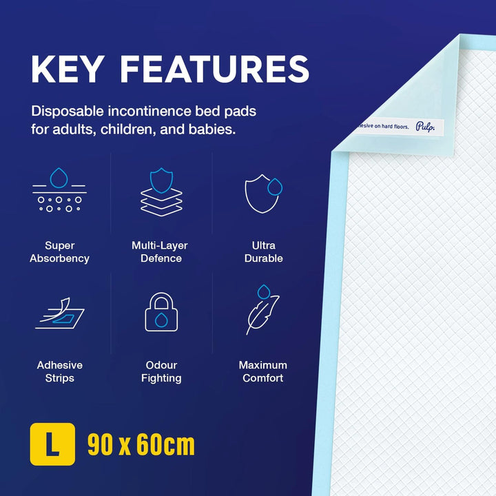 30 X  Incontinence Bed Pads 90 X 60Cm | Adhesive Strips | Large Disposable Incontinence Pads | Super Absorbency Incontinence Bed Sheets for Adults, Children & Babies | 1,200ML Capacity