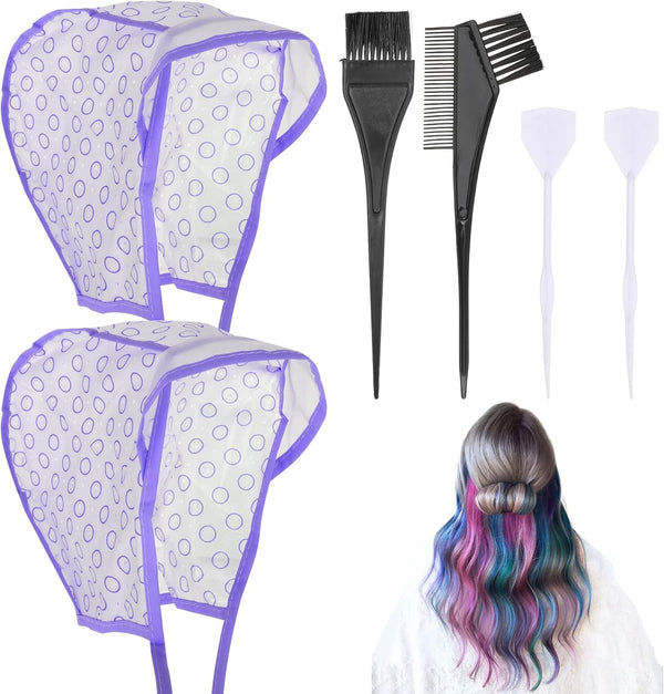 2 Sets of Hair Coloring Kits, Hair Highlighting Caps, Hair Dye Cap Disposable Hair Art Frosting Cap with Plastic Crochet Hook, and Hair Dye Brushes for Salon Hair Dyeing Hairdressing (Purple)