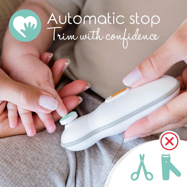 Award-Winning Electric Baby Nail File - Automatic Safety Stop, Baby Nail File Electric with 4 Filing Pads from 0 to 12+ Months, Includes Travel Case