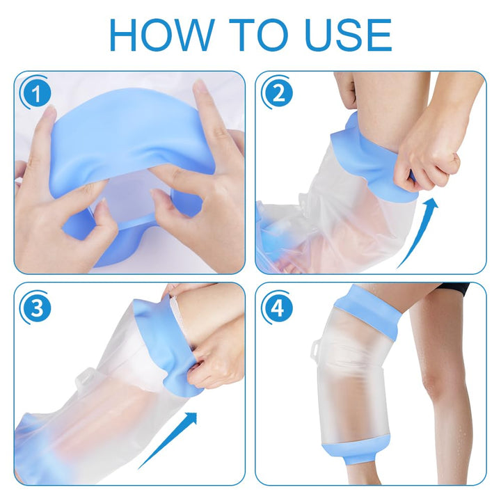 Waterproof Knee Cast Cover, Reusable Adult Knee Cover for Shower, Soft & Comfortable Cast Protectors for Broken Knee, Watertight Seal Cast Bag for Bandages, Dressings, Wound Care Supplies