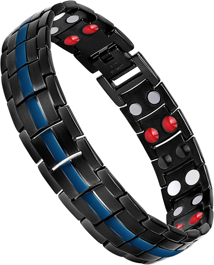 Titanium Steel Magnetic Bracelets for Men,4 Element Double Row Strength Magnets Wristband Magnetic Brazaletes with Free Links Removal Tool & Jewelry Gift Box
