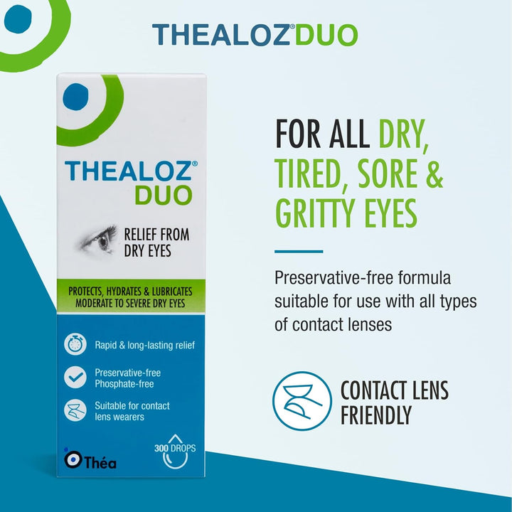 Thealoz Duo Eye Drops | Preservative-Free | Rapid Relief for Dry, Tired, Sore Eyes | Contact Lens Friendly | 3 PACK |10Ml (900 Drops)