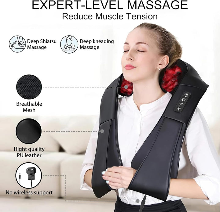 Neck Massager, Deep Tissue 3D Kneading, by , Portable, with Heat, Shiatsu Massager for Neck, Back, Shoulder, Foot and Leg, at Home and Car, Suitable for Women and Men (Black)