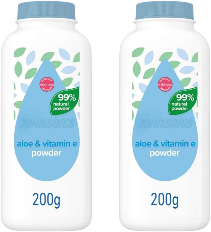 Lummerce 2-Pack Johnson Baby Powder | Gentle Cornstarch Baby Powder Formula with Aloe & Vitamin E | 2 X 200G