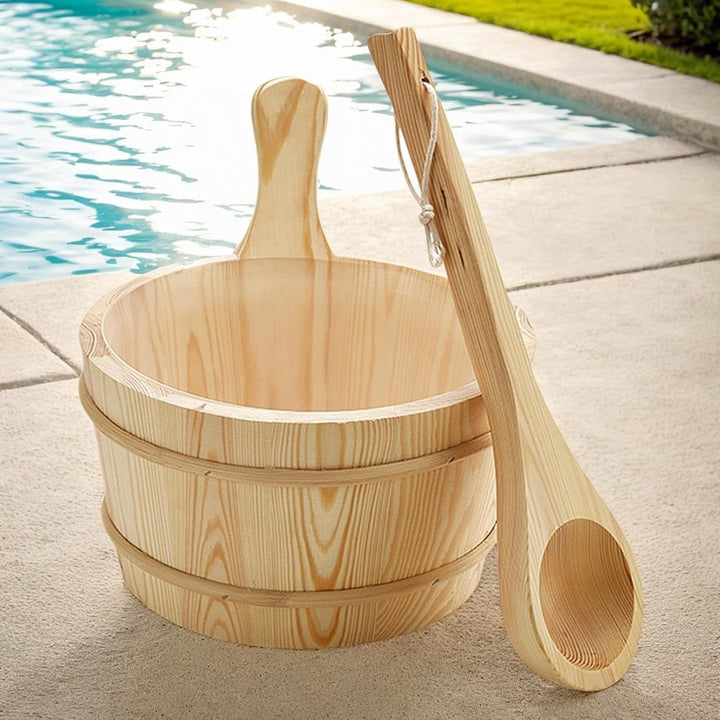 Sauna Water Bucket and Ladle,Wooden Sauna Bucket Accessories - Wooden Leakproof 4L Capacity Shower Supplies Bath Tools for Backyard Outdoor Bathrooms Steam Bathing Garden Apartment Hotel Home